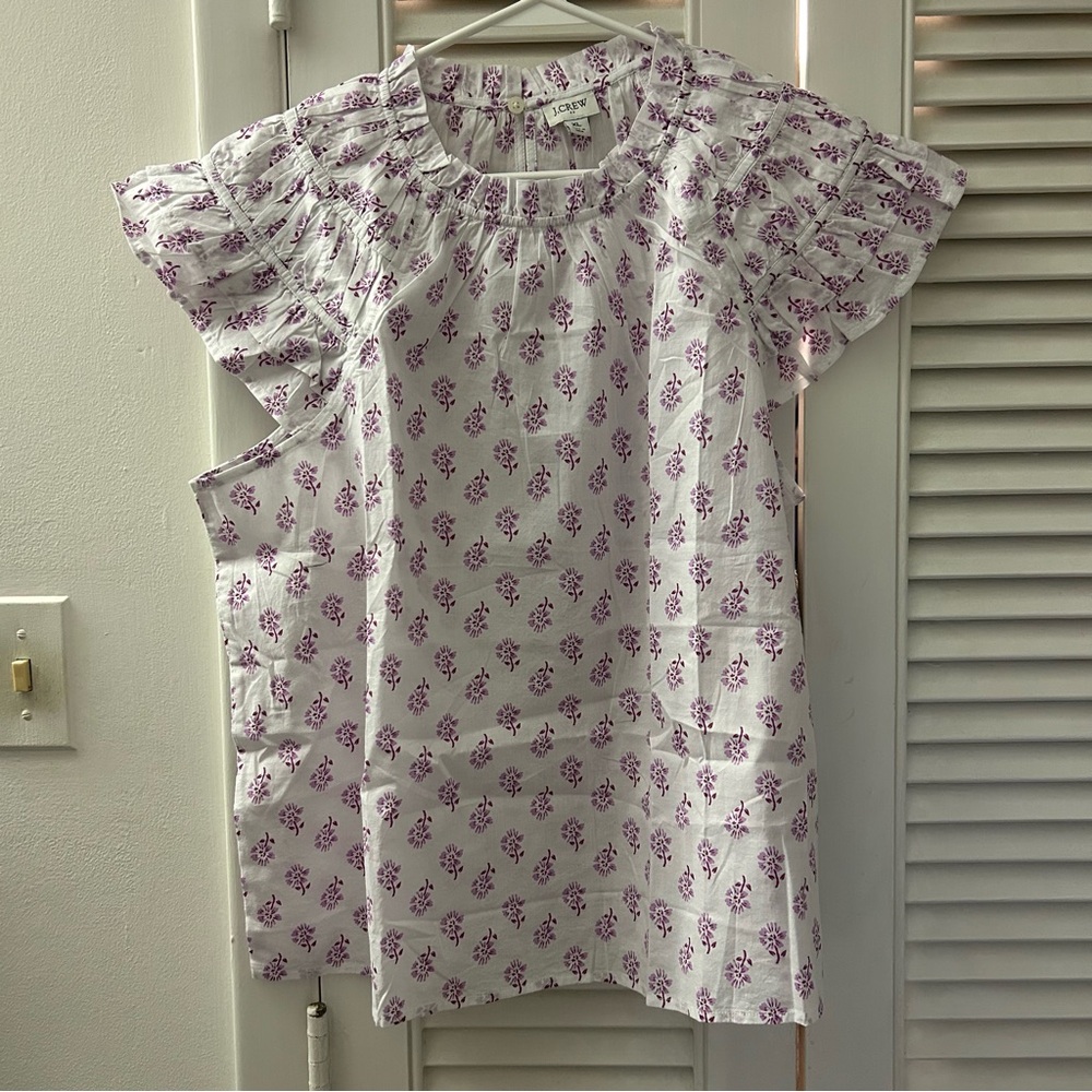 J. Crew White and Purple Floral Blouse